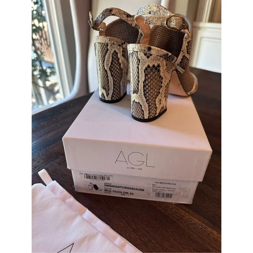AGL taupe snakeskin stretch heeled sandal